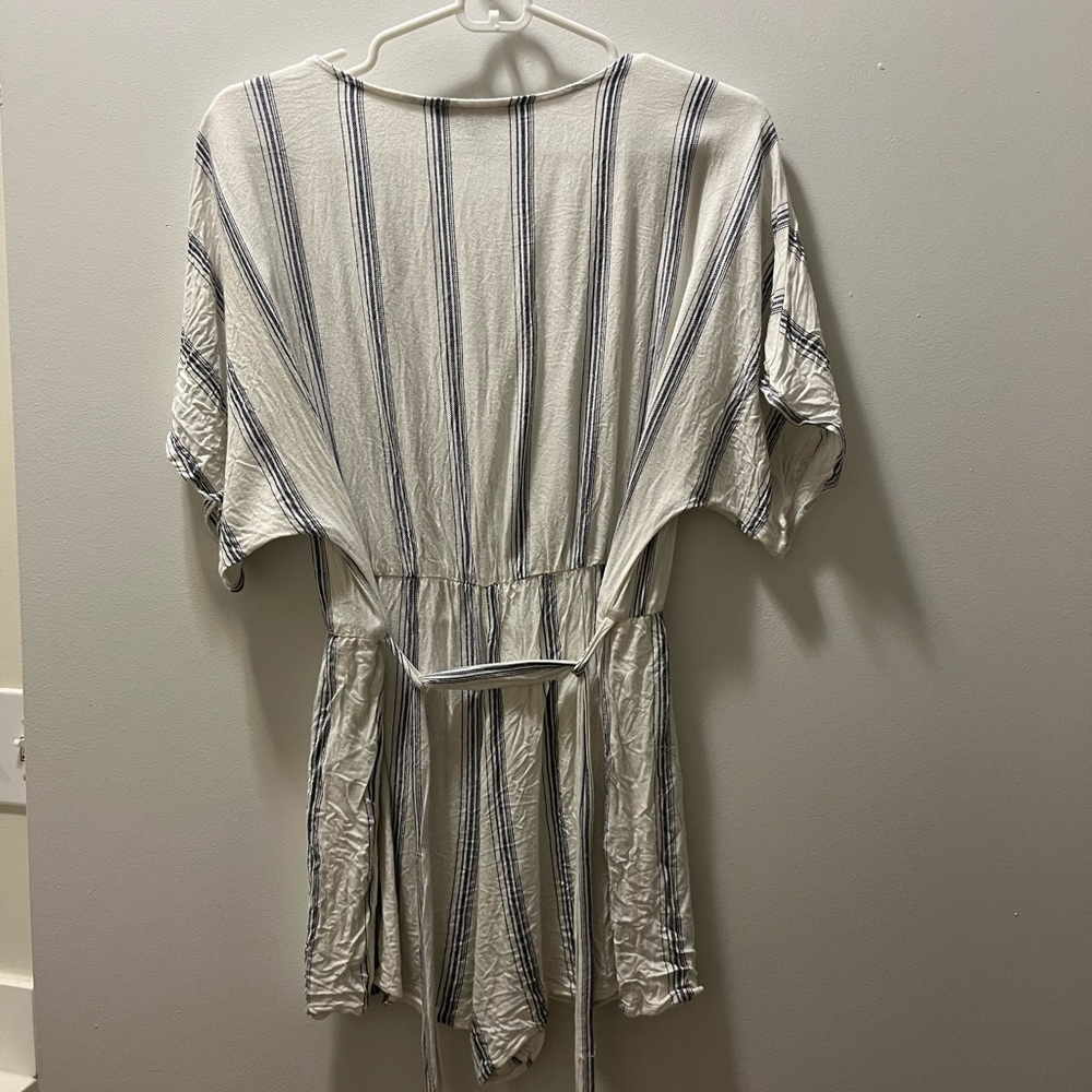 Climb Aboard Grey and White Striped Romper from Lulu’s (L)